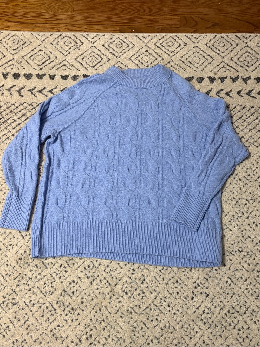 Aerie Soft Blue Cable Knit Mock Neck Sweater XS Cozy Oversized cottagecore warm